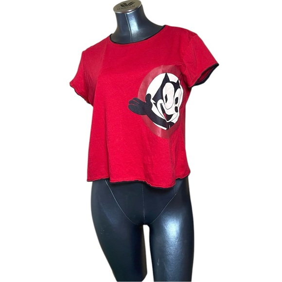 Vintage Y2K 2000s Felix the Cat Red Women's Top Cropped Graphic Logo Large - Picture 1 of 11